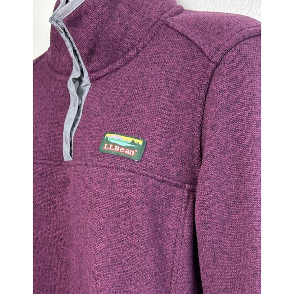 LL Bean Knit Jacket Sweater Pullover Womens M 1/4 T Snap Purple Logo Pullover - Picture 2 of 7